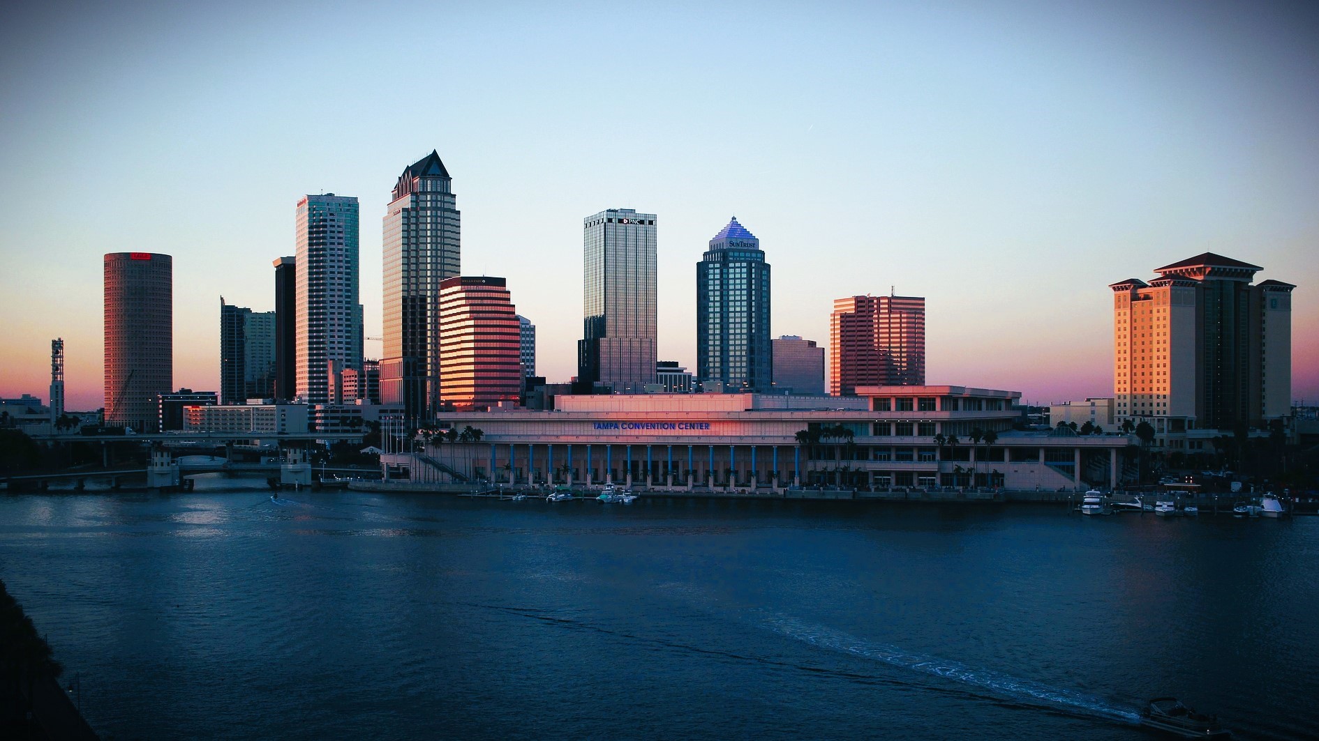 Tampa skyline at sunset.
